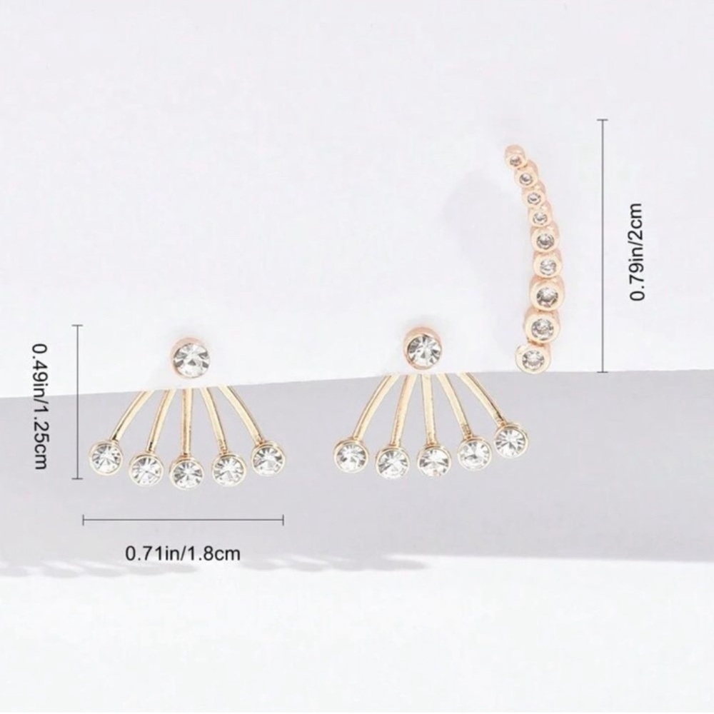 Gold Rhinestone 3-Piece Bar Earring Set | - Picture 3 of 3